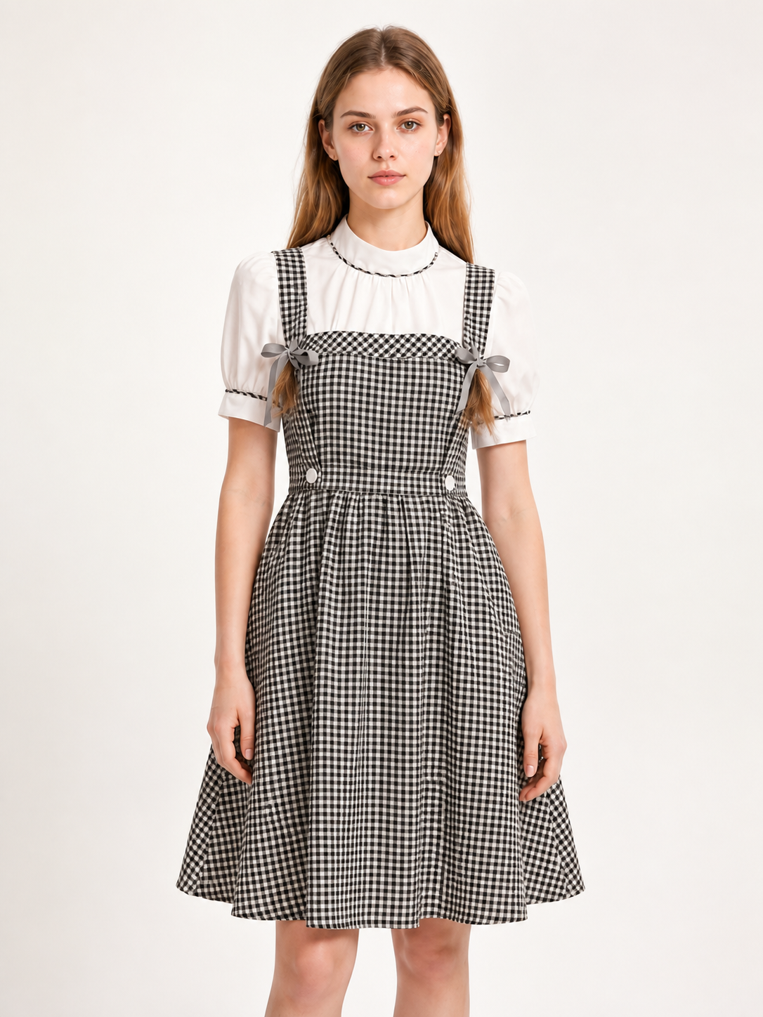 Plaid Dress with Bow for Halloween Cosplay Costume Dresses detail 2