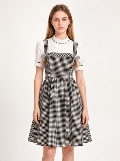 Plaid Dress with Bow for Halloween Cosplay Costume Dresses detail 2