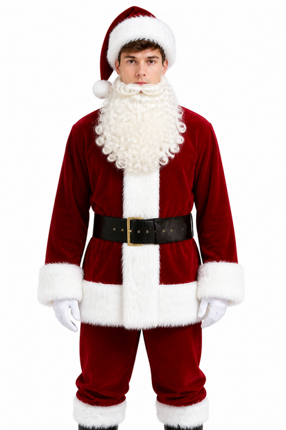 Red Ded Moroz Costume with Fur-Trimmed Details