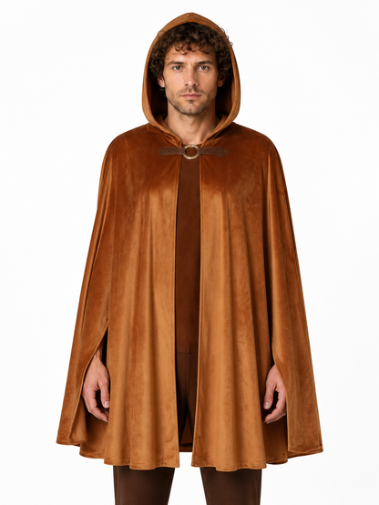 Medieval Suede Hooded Cloak for Halloween Costume Capes detail 2