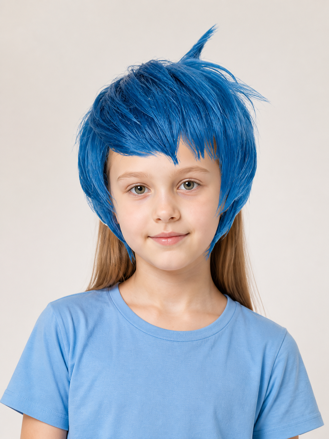 Blue Short Cosplay Wig, Voluminous, with Bangs Costume Wigs detail 2
