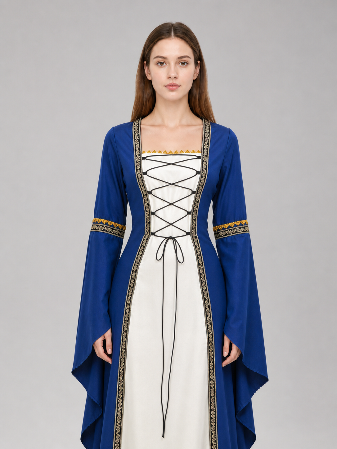 Medieval Dress with Lacing and Gold Trim