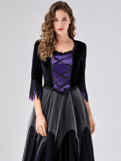 Cosplay Costume: Black and Purple Dress with Hat