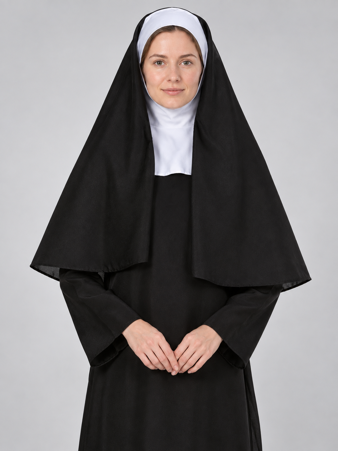 Nun Costume with Black Veil and White Headpiece