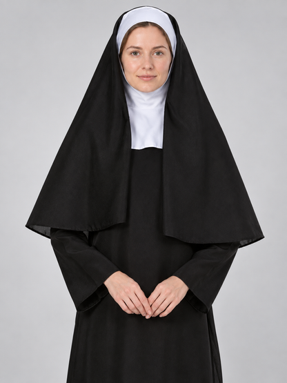 Nun Costume with Black Veil and White Headpiece