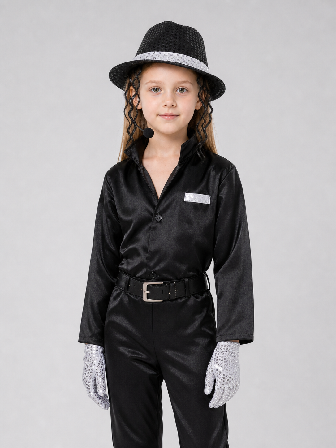 Carnival Costume Set: Hat with Hair Strands and Gloves