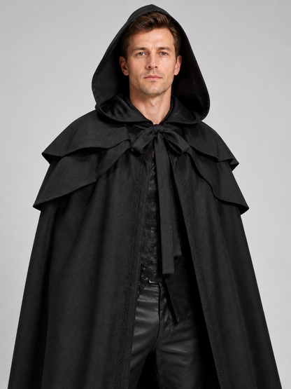 Long Loose Hooded Cloak Cape Black