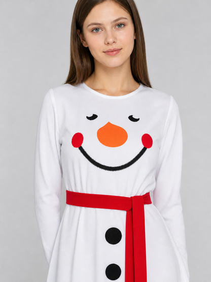 Snowman New Year's Costume, White Dress with Decorative Details