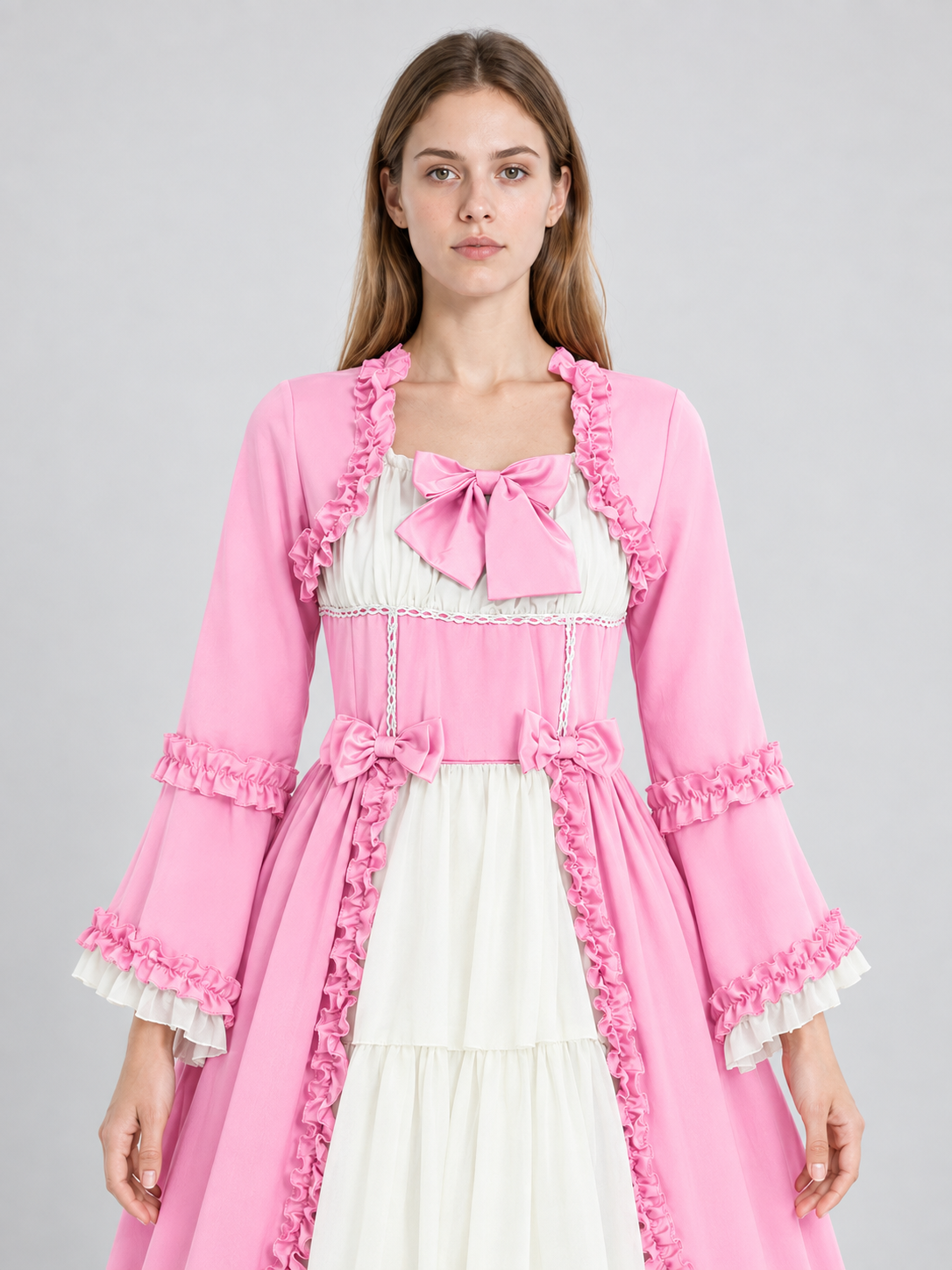 Long Dress with Bows, Ruffles, and a White Tiered Skirt Costume Dresses detail 3