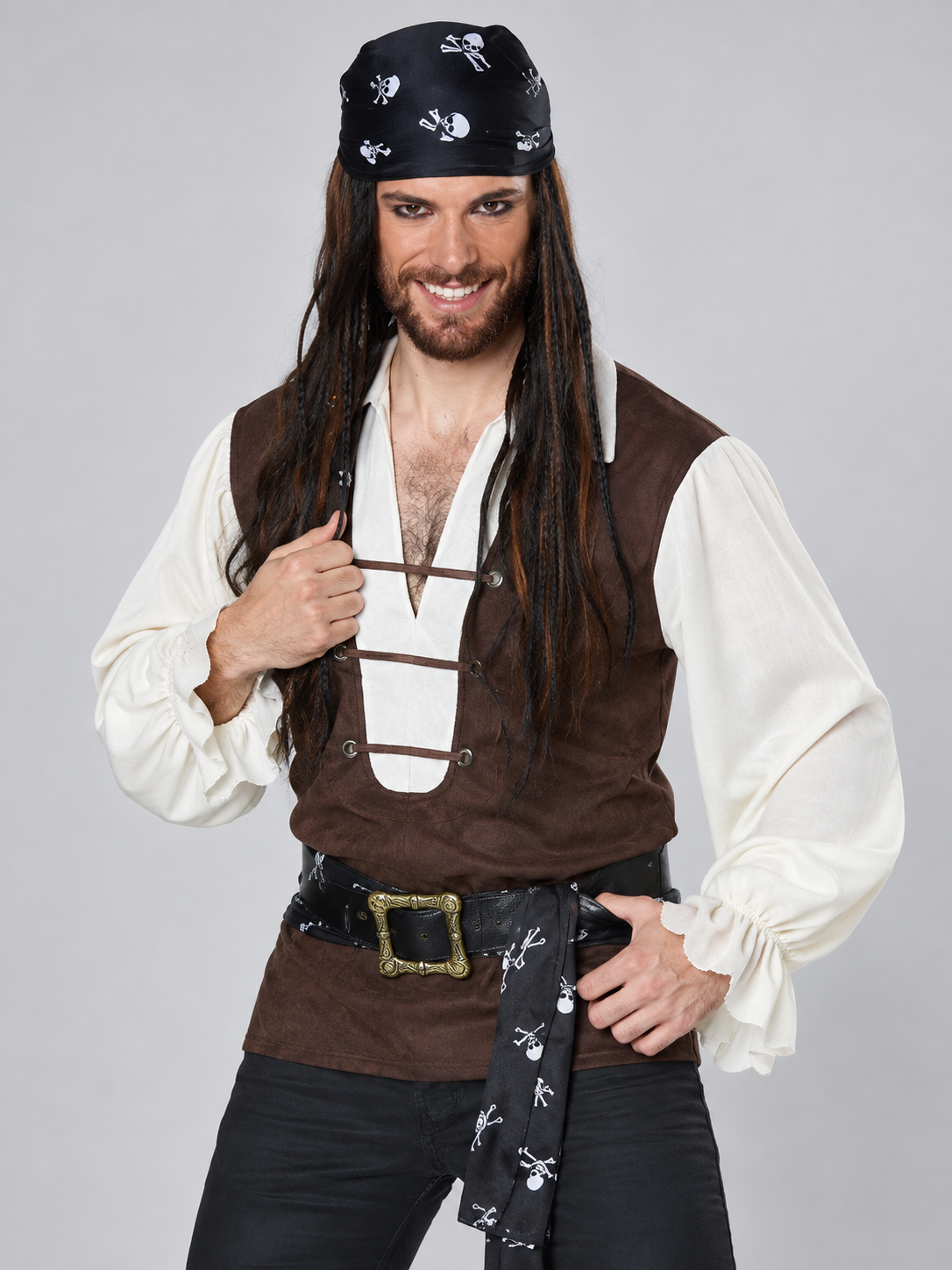Pirate Costume for Adults, Carnival Costume with Belt and Vest