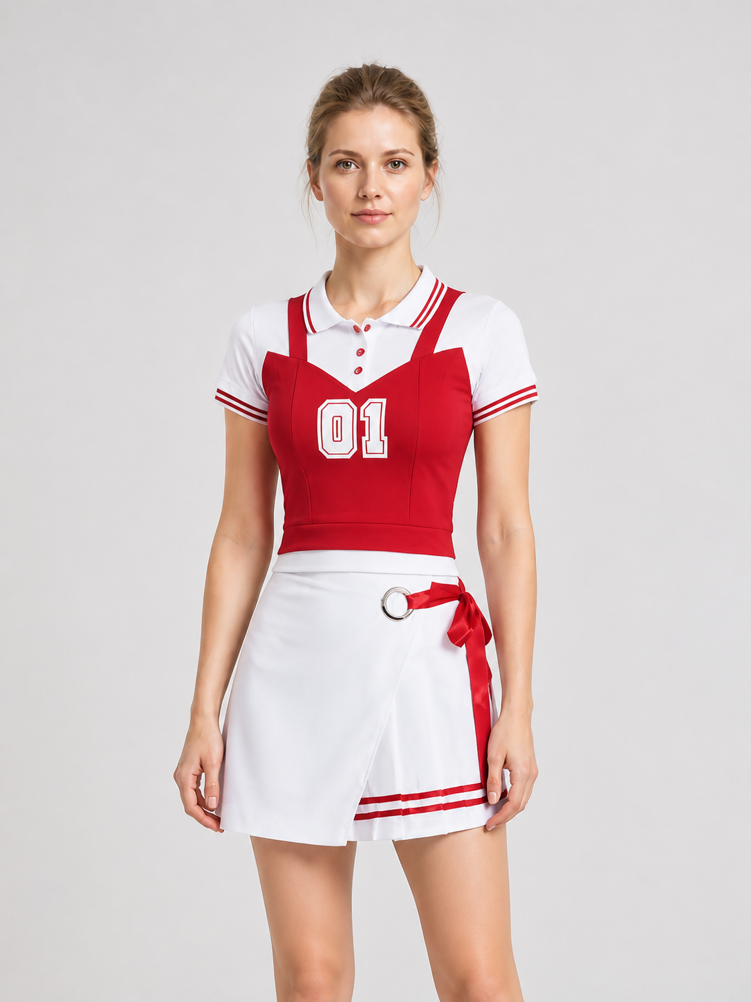 Red and White Cheerleading Costume, Shirt and Skirt Costumes detail 3