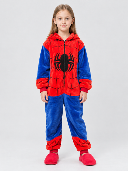 Kids Hooded Pajama Jumpsuit in Red and Blue