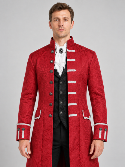 Long Gothic Red Coat with White Trim