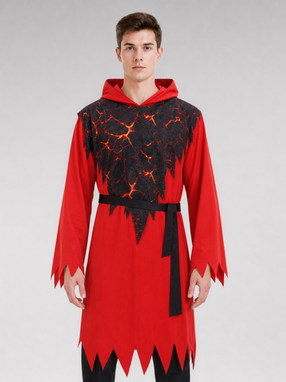Hooded Devil Costume with Belt and Ragged Hem