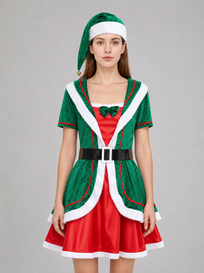 Festive Elf Costume: Dress, Hat, and Belt