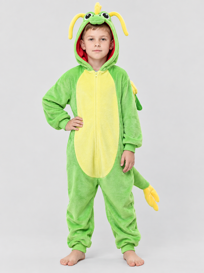 Kids' Dragon Hooded and Tailed Pajama Jumpsuit