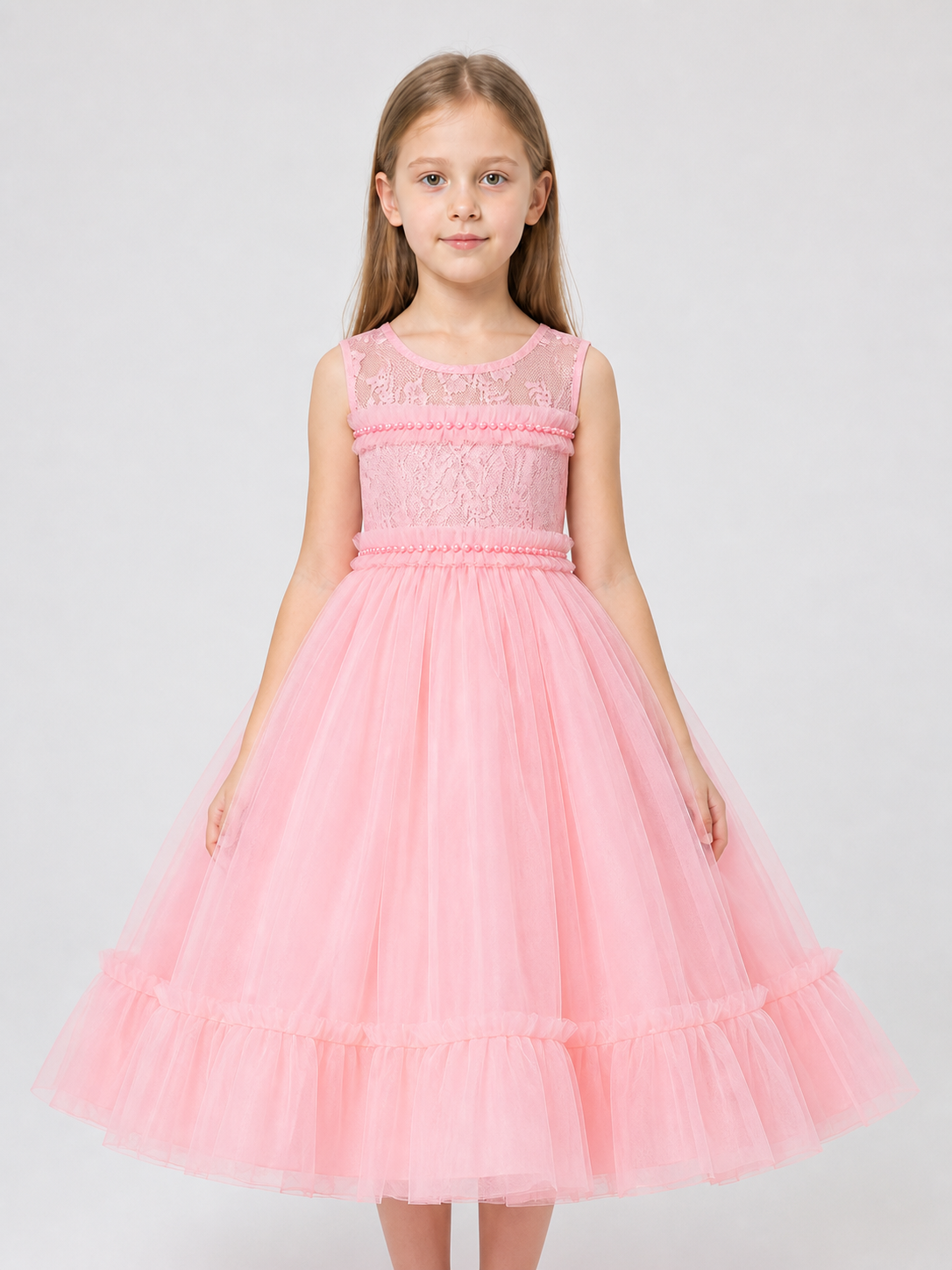 Long Pink Lace Princess Dress for Girls Costume Dresses detail 3