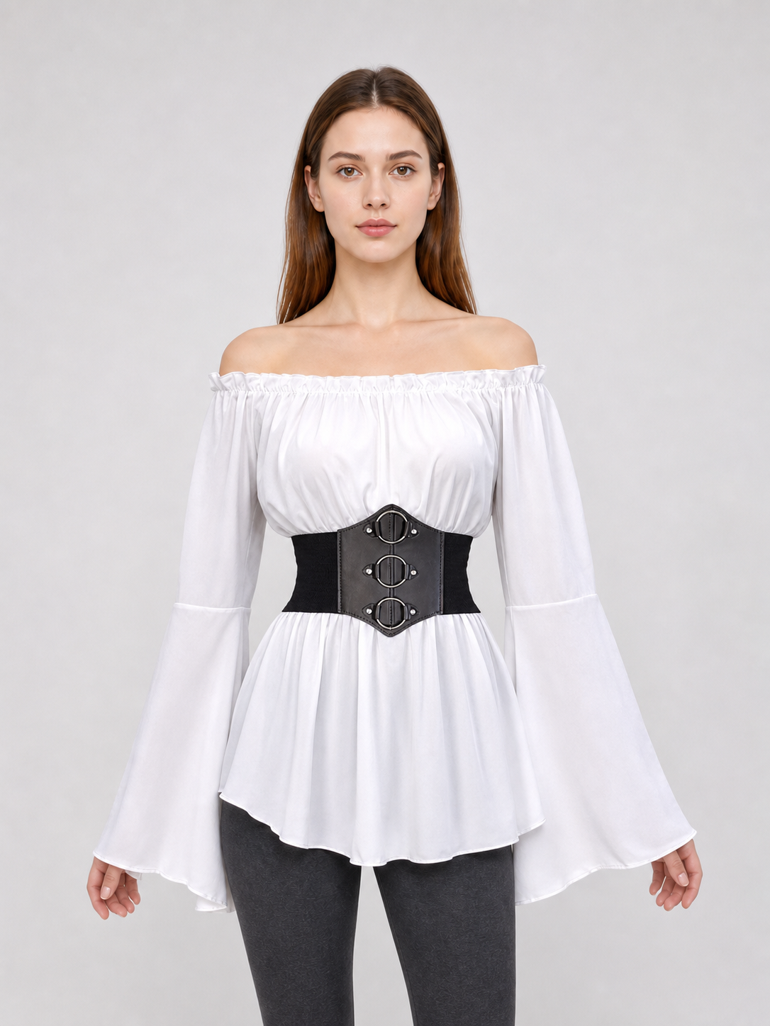 Vintage Off-the-Shoulder Blouse with Corset Belt