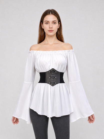 Vintage Off-the-Shoulder Blouse with Corset Belt