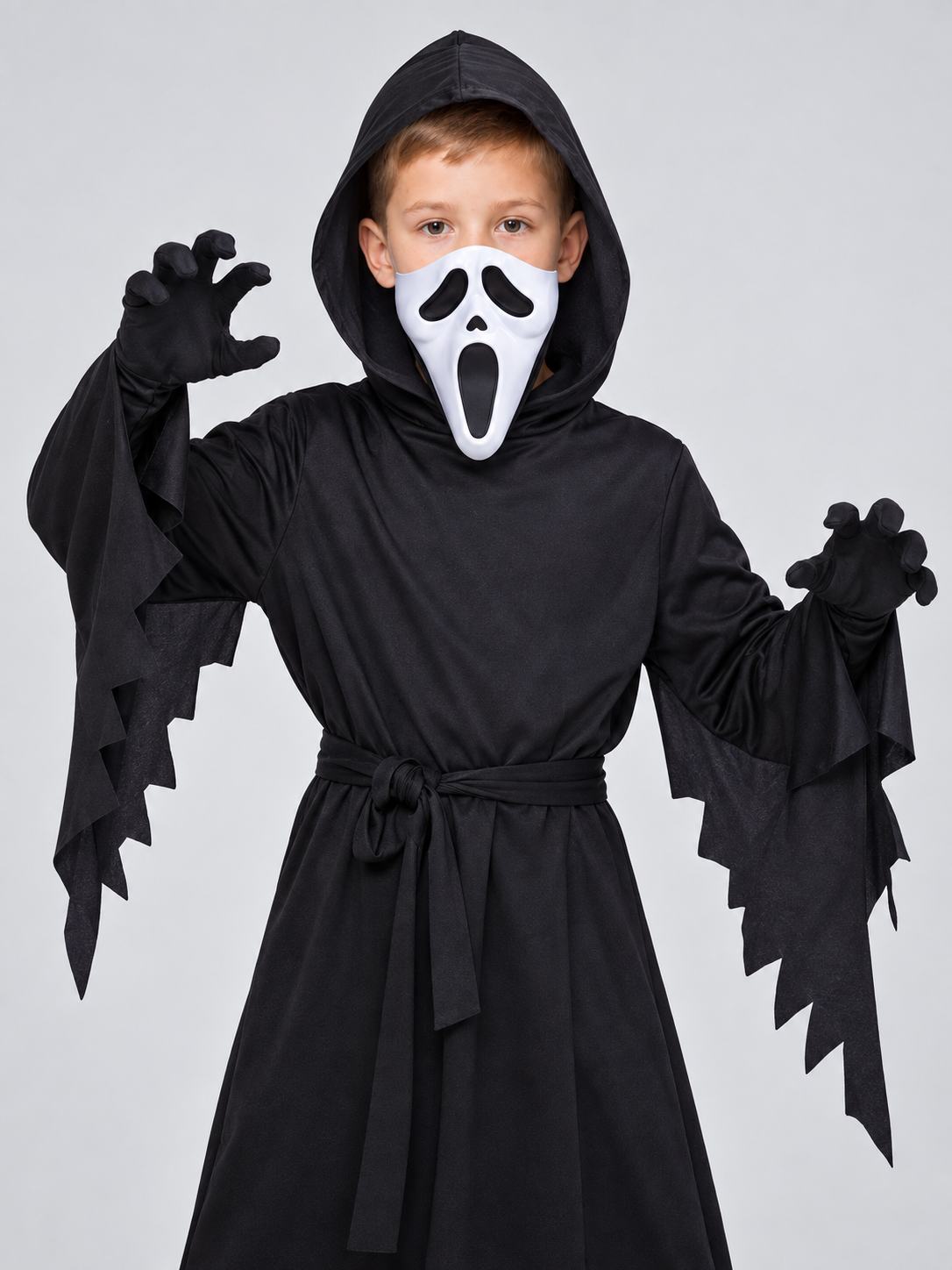 Black Cosplay Costume with Hood, Belt, and Mask