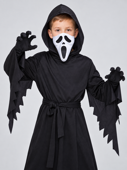 Black Cosplay Costume with Hood, Belt, and Mask