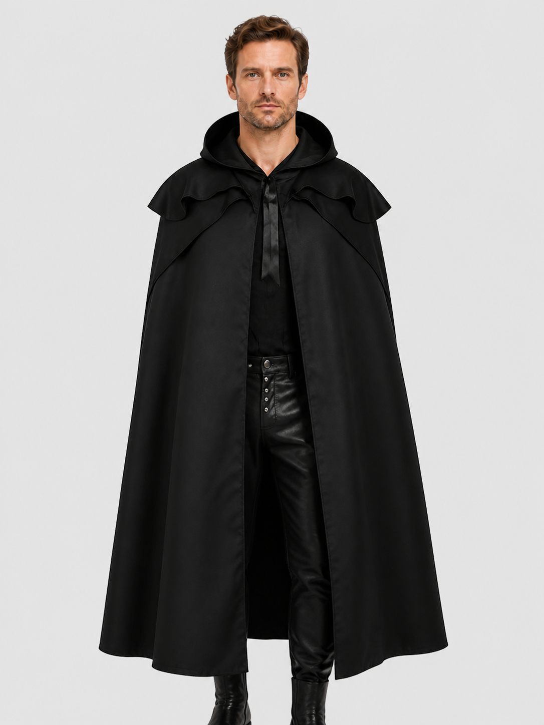 Black Hooded Death Cloak for Halloween, Cosplay Costume Capes detail 2