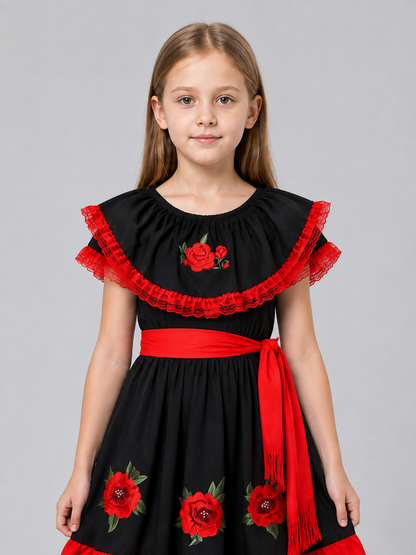 Children's Carnival Dress with Red Ruffle and Belt Costume Dresses detail 2
