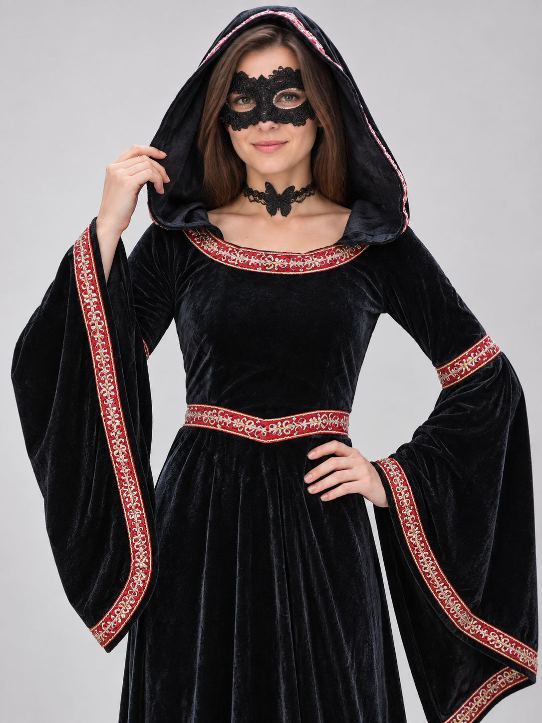 Witch Costume: Black Hooded Dress
