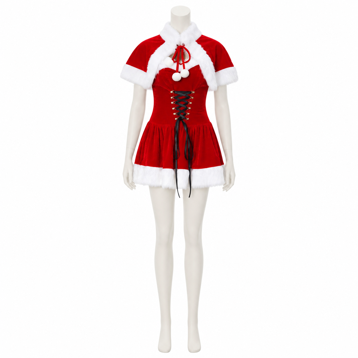 Red New Year's Carnival Dress with White Trim Costume Dresses detail 3