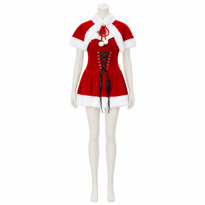 Red New Year's Carnival Dress with White Trim Costume Dresses detail 3