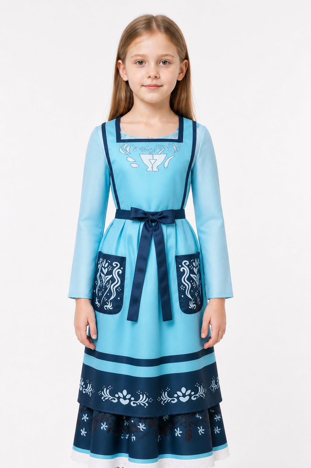 Blue cosplay dress with apron and long sleeves Costume Dresses detail 3