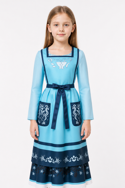 Blue cosplay dress with apron and long sleeves Costume Dresses detail 3