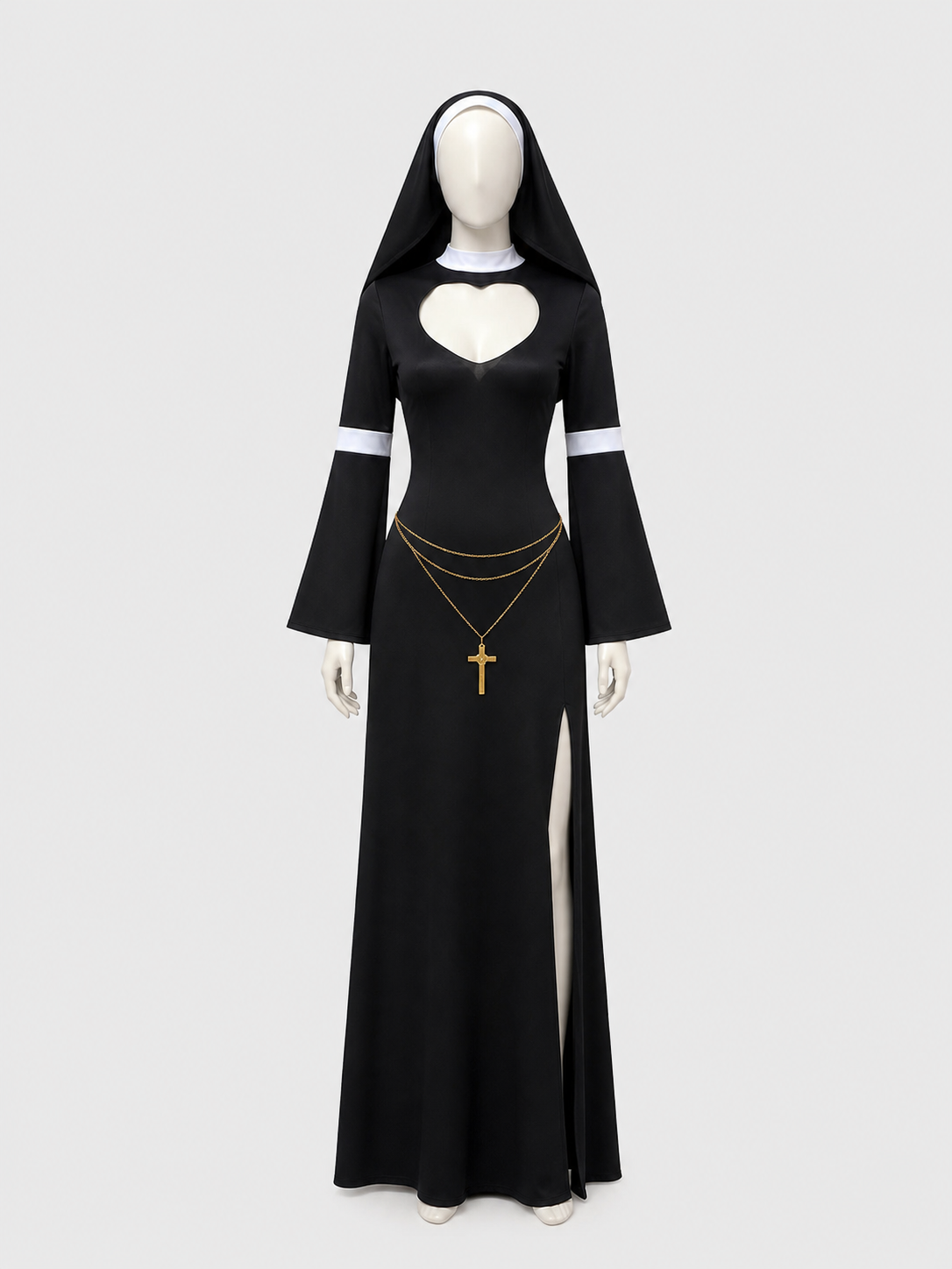 Black Religious Robe Costume with Head Covering and Cross Costumes detail 3