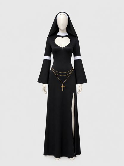Black Religious Robe Costume with Head Covering and Cross Costumes detail 3
