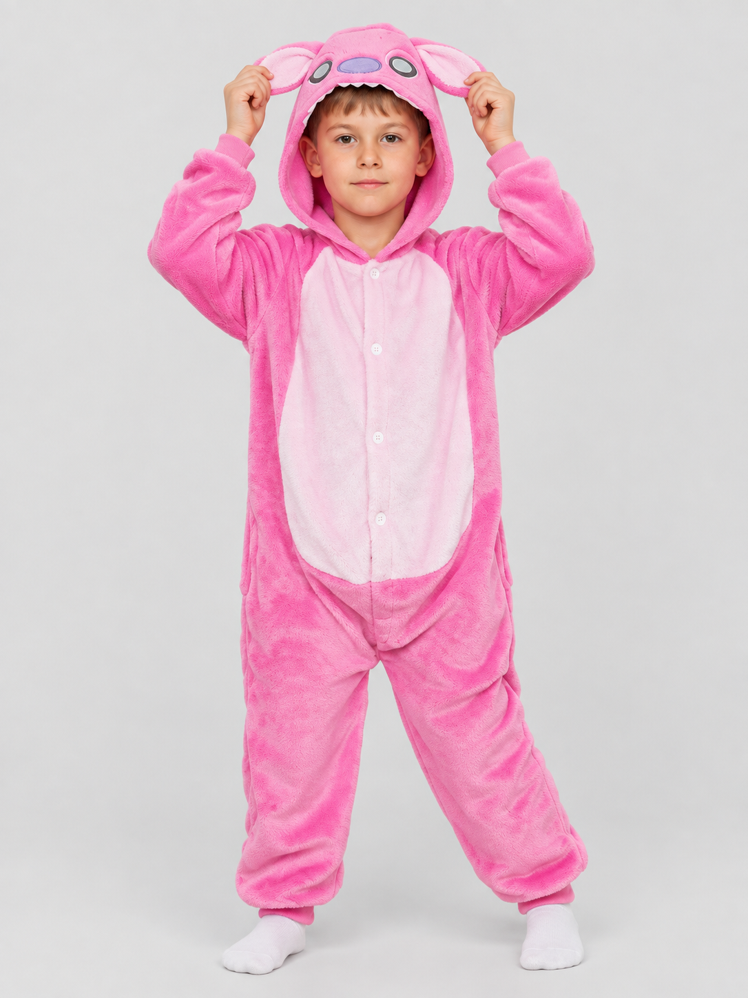One-Piece Flannel Hooded Pajama Jumpsuit with Ears