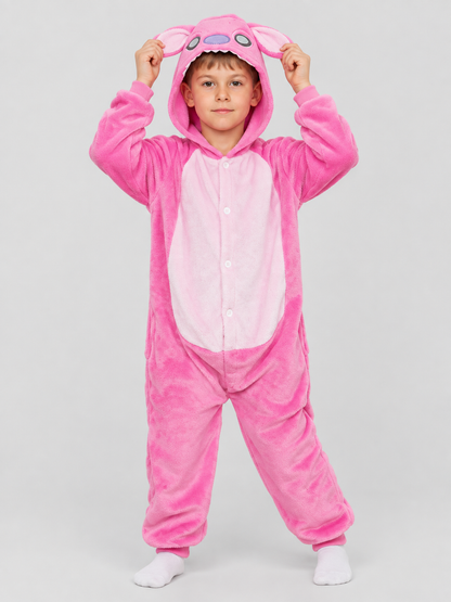 One-Piece Flannel Hooded Pajama Jumpsuit with Ears