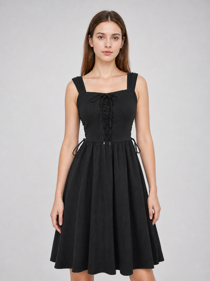 Black lace-up midi costume dress product view 19