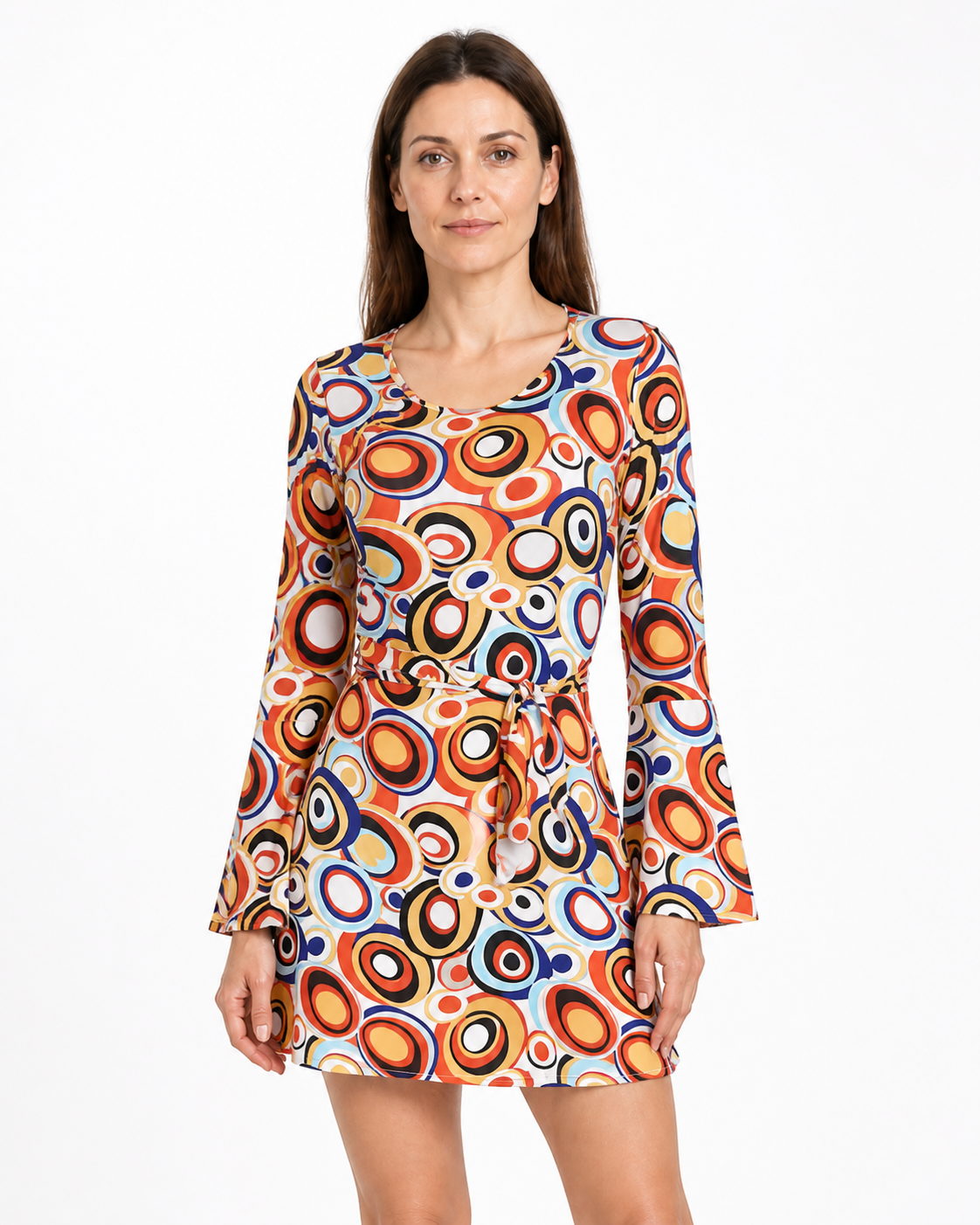 Dress with a Geometric Print and Bell Sleeves Costume Dresses detail 3