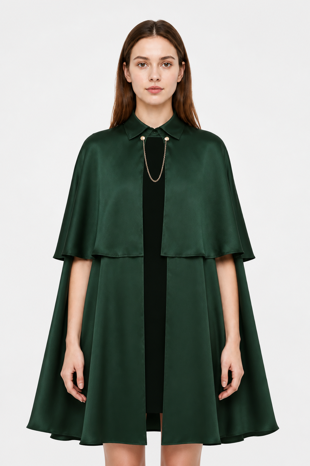 Cape Cloak with Stand Collar and Gold-Tone Chain Costume Capes detail 2