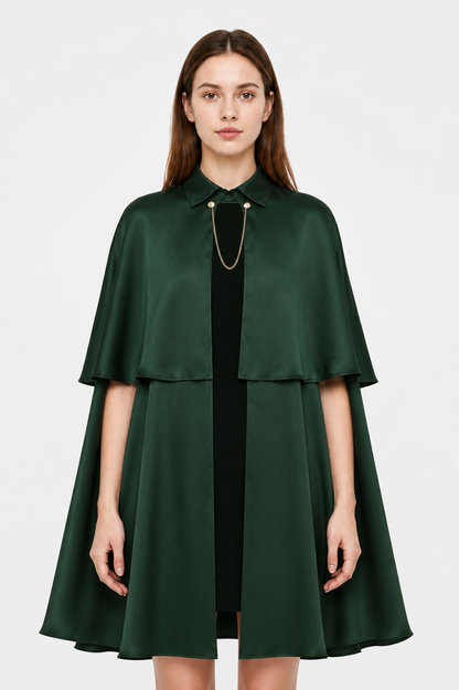 Cape Cloak with Stand Collar and Gold-Tone Chain Costume Capes detail 2