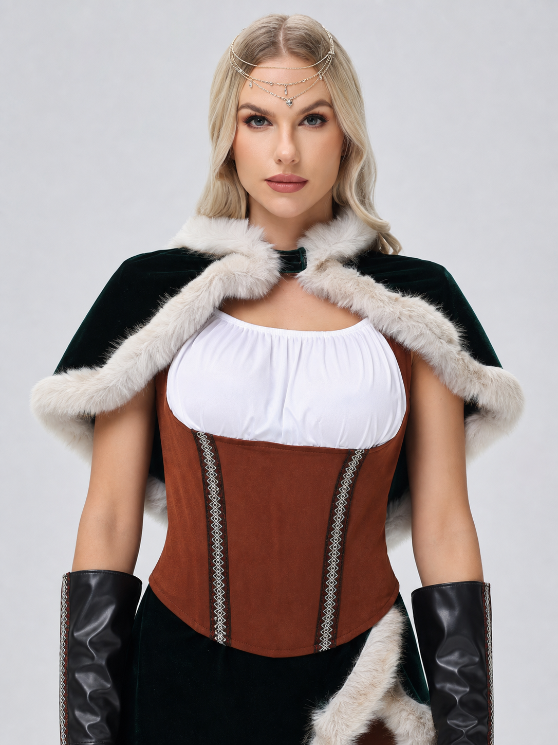 Viking Stage Costume with Cape and Fur Trim