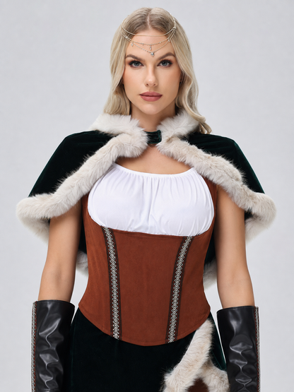 Viking Stage Costume with Cape and Fur Trim