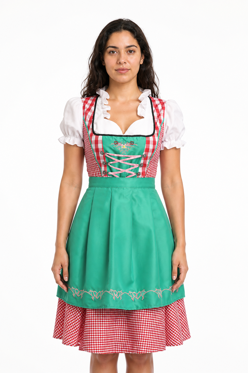 Checked Dirndl Dress with Apron for Oktoberfest Costume Dresses detail 3