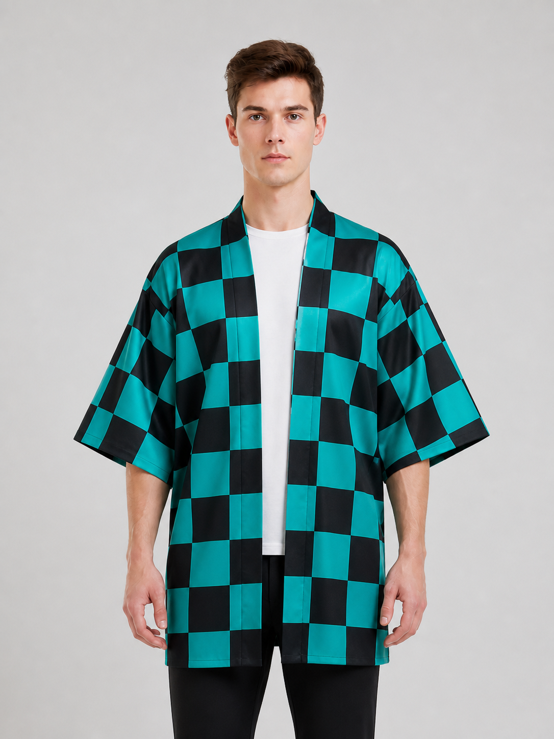 Tanjiro Long Plaid Cloak with Wide Sleeves
