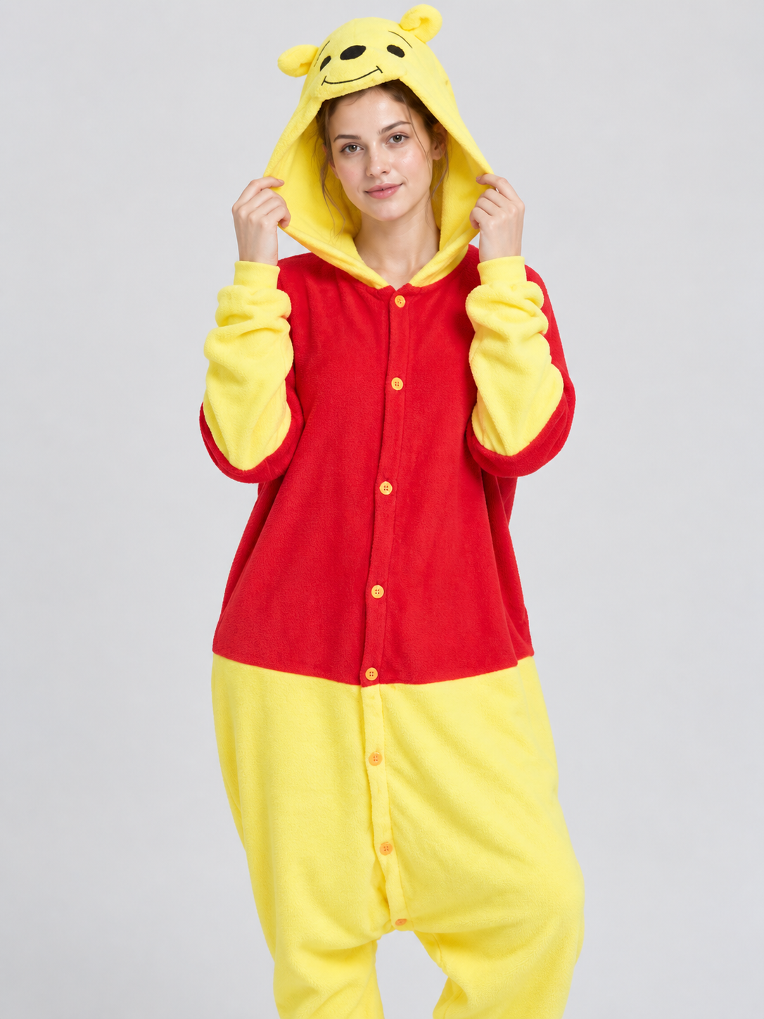 Red and Yellow Hooded Pajama Jumpsuit with Ears