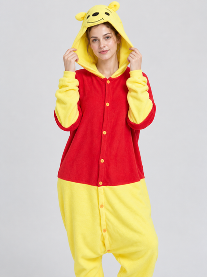 Red and Yellow Hooded Pajama Jumpsuit with Ears