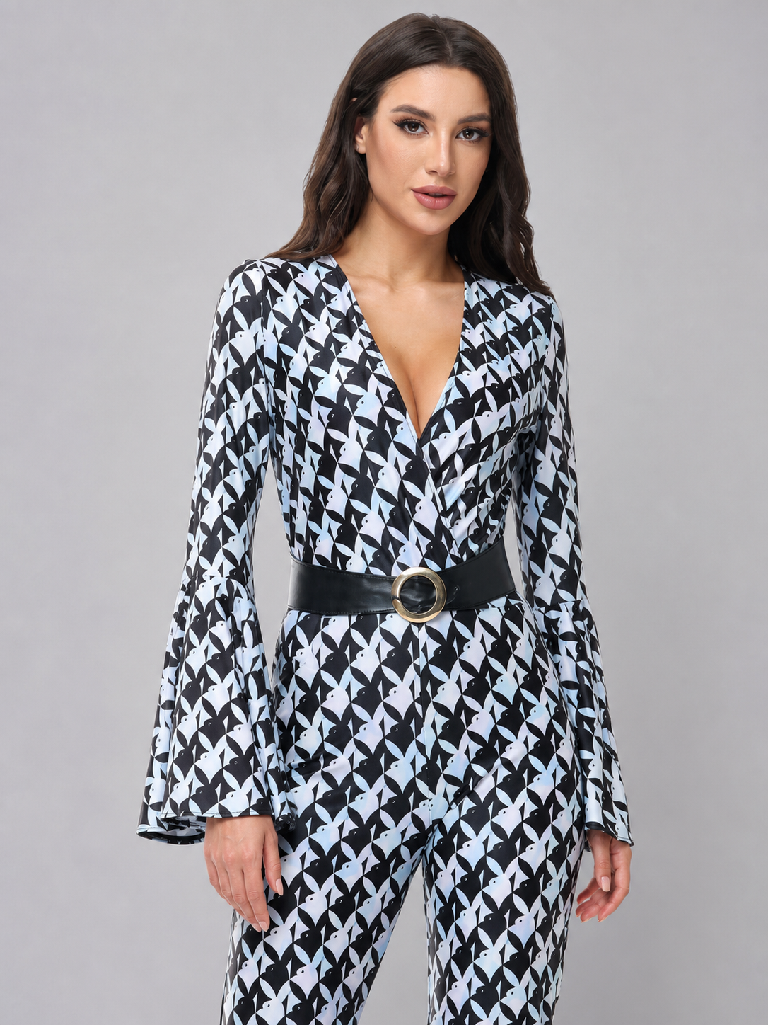 Geometric Print Flared Retro Jumpsuit