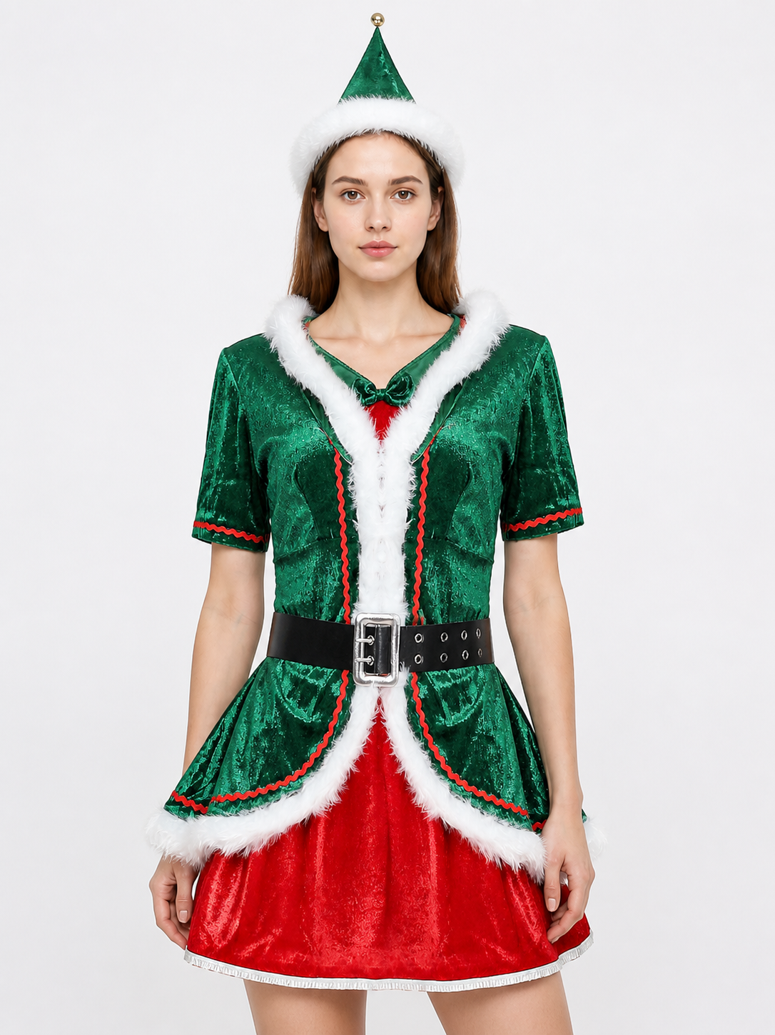 Holiday costume with dress, hat, and belt