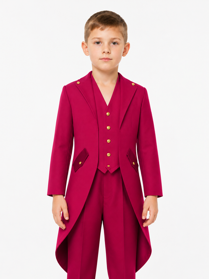 Men’s Burgundy Tailcoat with Lapels and Gold Buttons product detail 3