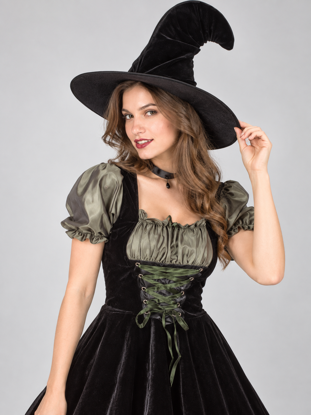 Carnival Witch Costume with Hat and Lacing